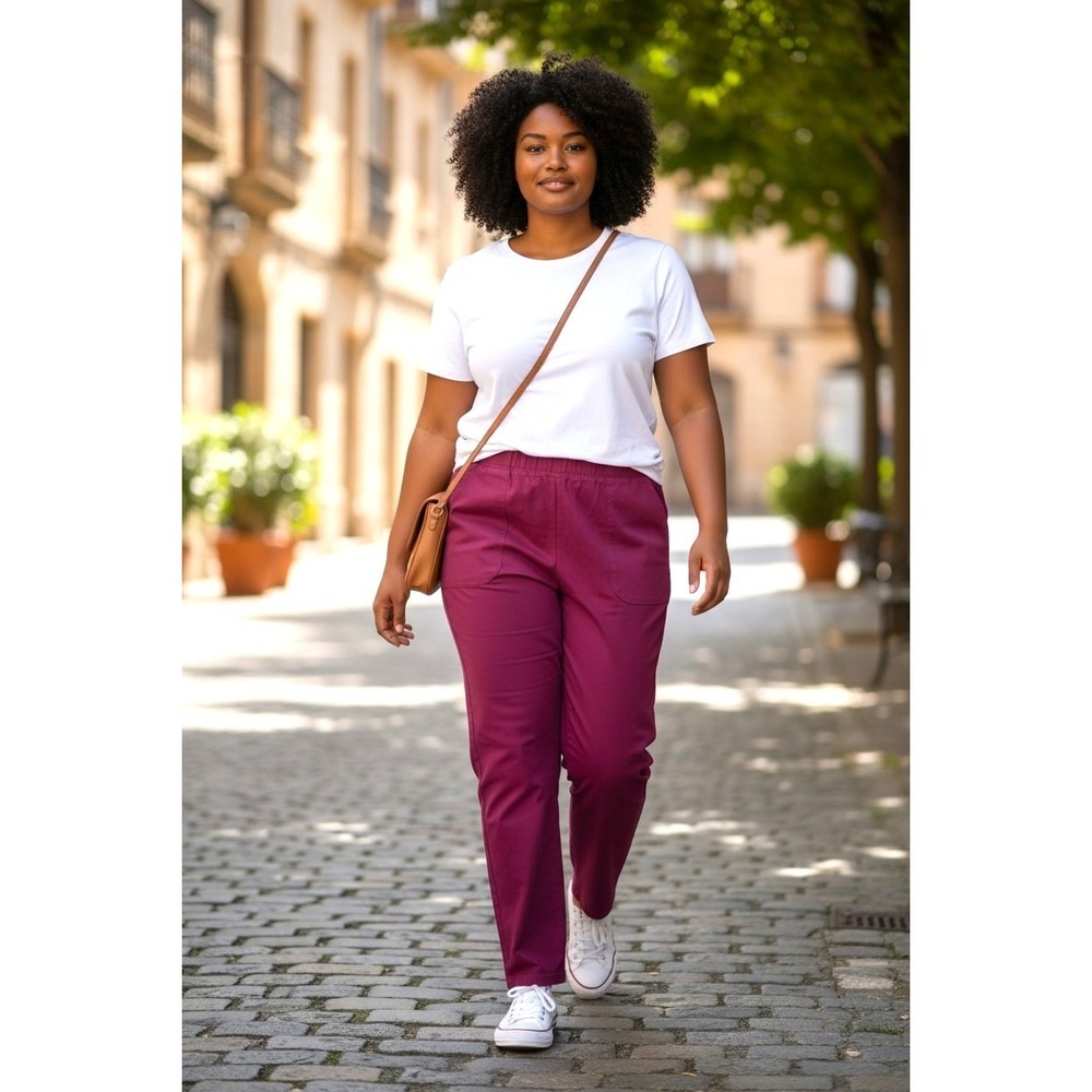 (C-77) Denim & Co Burgundy Pull On Pants Women XLP‎ Petite Stretch Casual QVC